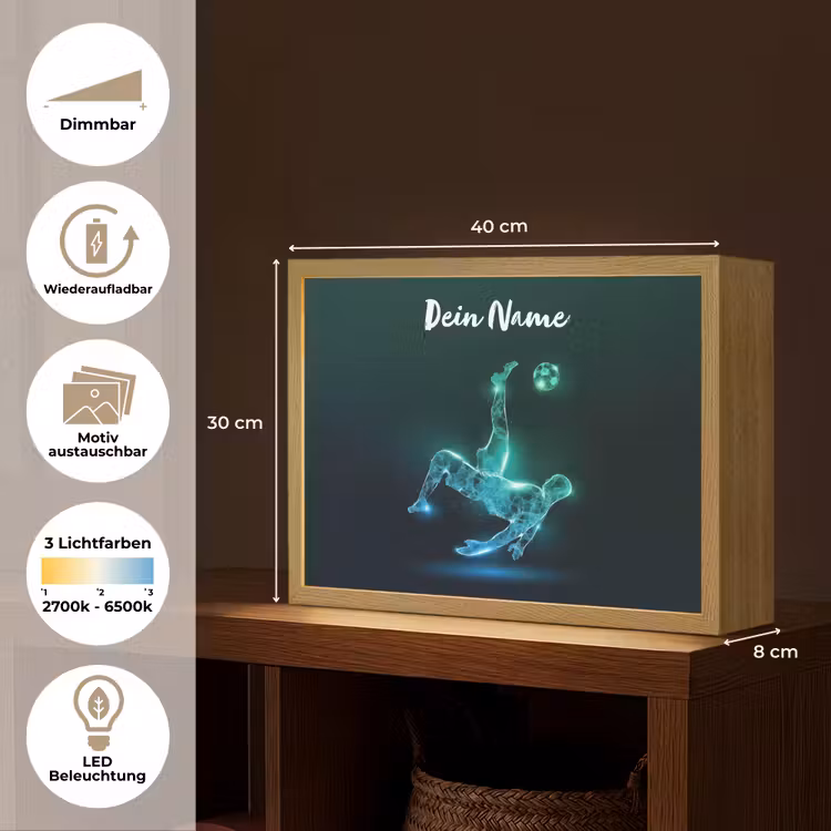 Voetbal - Voetballer - Jongen - Zwart Light Box met batterij (Wandlamp kind) middel -USP_websiteoverzichtDE