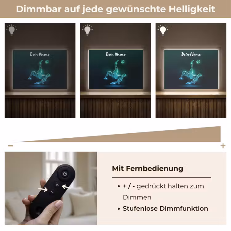 Voetbal - Voetballer - Jongen - Zwart Light Box met batterij (Wandlamp kind) middel -USP_dimbaarDE