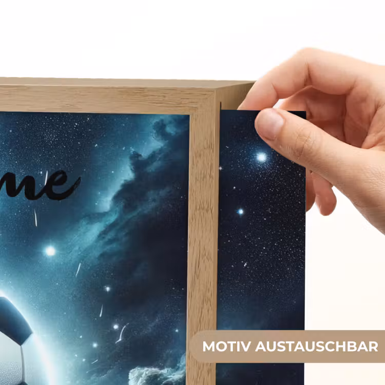 Voetbal - Galaxy - Ruimte - Sport - Blauw Light Box met batterij (Wandlamp kind) middel -USP_websiteprintDE