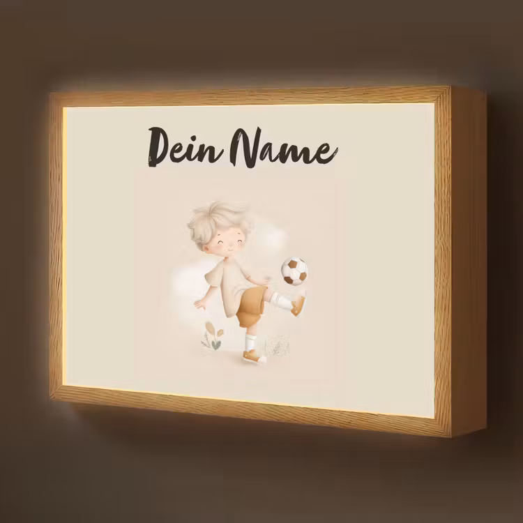 Voetbal - Jongen - Beige - Minimalistisch Light Box met batterij (Wandlamp kind) middel -z3d_website