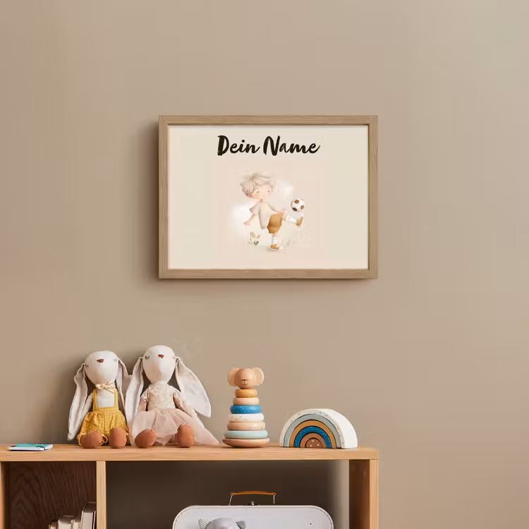Voetbal - Jongen - Beige - Minimalistisch Light Box met batterij (Wandlamp kind) middel -sfeer2_kind