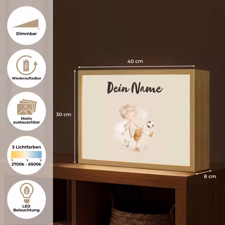 Voetbal - Jongen - Beige - Minimalistisch Light Box met batterij (Wandlamp kind) middel -USP_websiteoverzichtDE