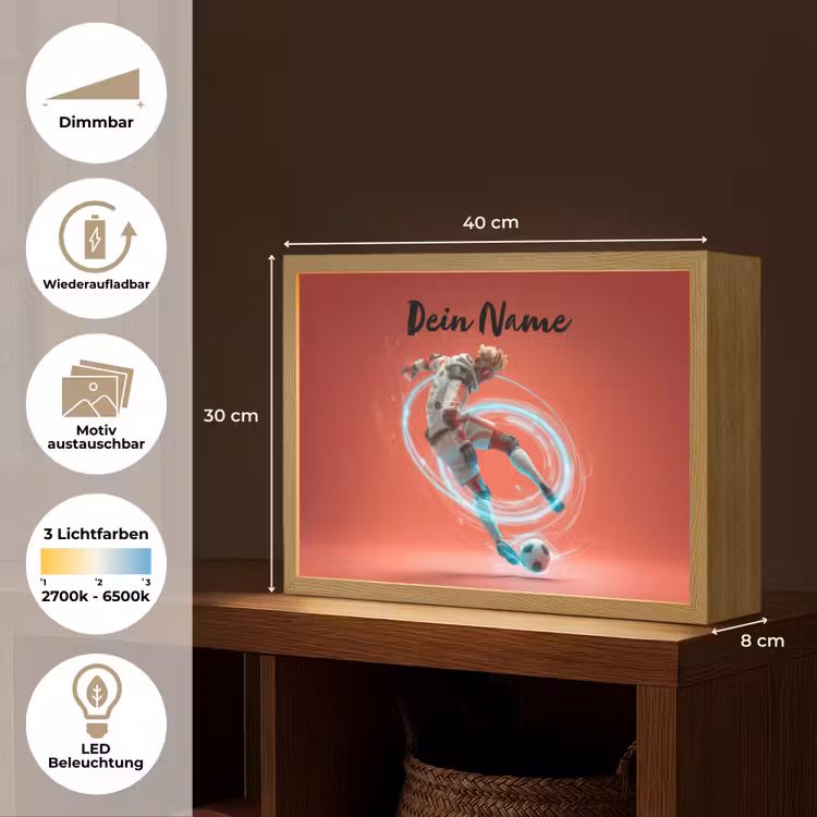 Voetbal - Jongen - Rood - Lichtcirkel Light Box met batterij (Wandlamp kind) middel -USP_websiteoverzichtDE