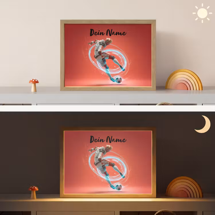 Voetbal - Jongen - Rood - Lichtcirkel Light Box met batterij (Wandlamp kind) middel -sfeer3_kind