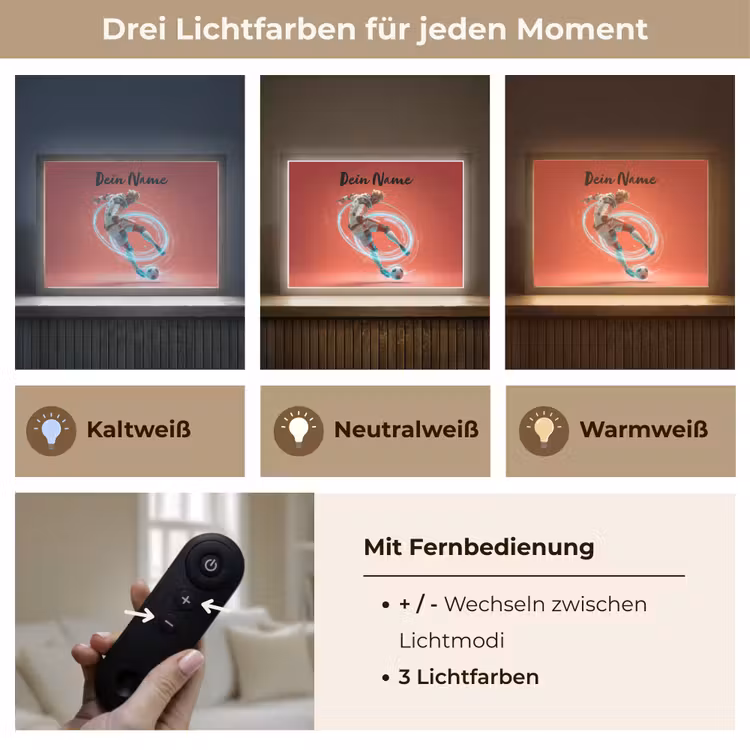 Voetbal - Jongen - Rood - Lichtcirkel Light Box met batterij (Wandlamp kind) middel -USP_lichtkleurDE