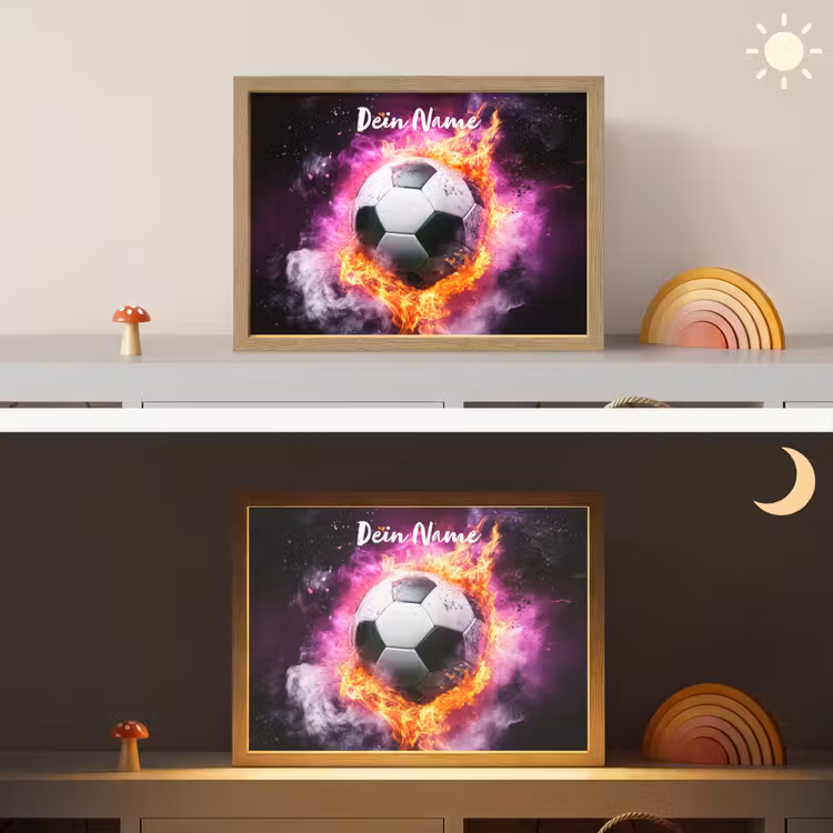 Voetbal - Roze - Vuur Light Box met batterij (Wandlamp kind) middel -sfeer3_kind