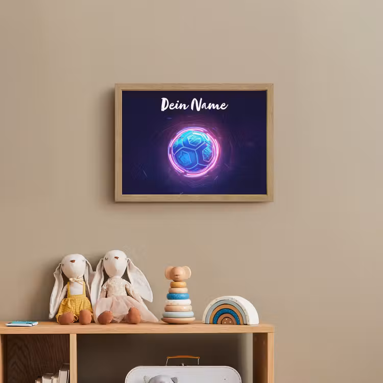 Voetbal - Sport - Blauw - Paars Light Box met batterij (Wandlamp kind) middel -sfeer2_kind