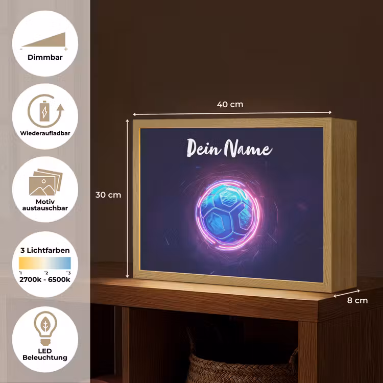 Voetbal - Sport - Blauw - Paars Light Box met batterij (Wandlamp kind) middel -USP_websiteoverzichtDE