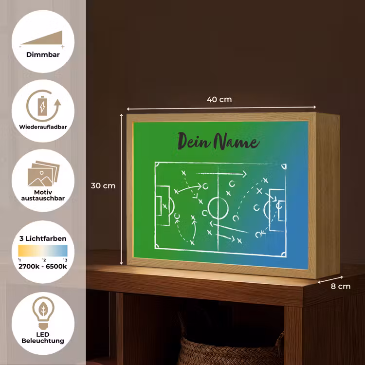 Voetbal - Tactiek - Spel - Groen - Blauw Light Box met batterij (Wandlamp kind) middel -USP_websiteoverzichtDE