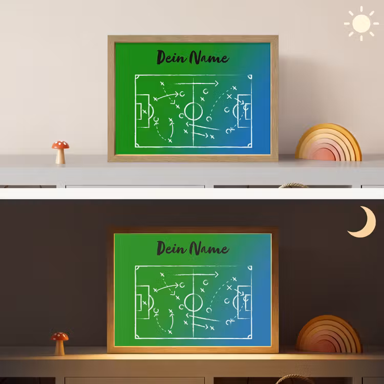 Voetbal - Tactiek - Spel - Groen - Blauw Light Box met batterij (Wandlamp kind) middel -sfeer3_kind