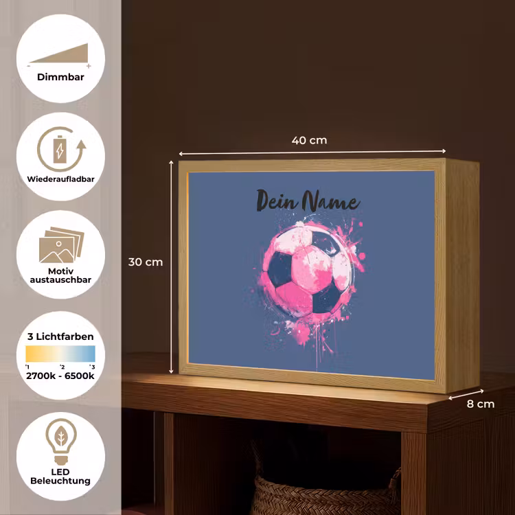 Voetbalvibes - Verf - Roze - Blauw Light Box met batterij (Wandlamp kind) middel -USP_websiteoverzichtDE