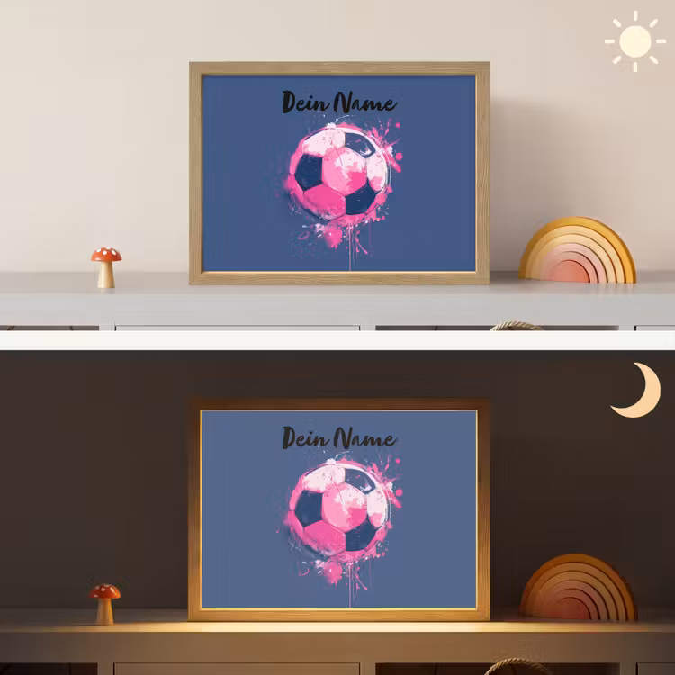 Voetbalvibes - Verf - Roze - Blauw Light Box met batterij (Wandlamp kind) middel -sfeer3_kind