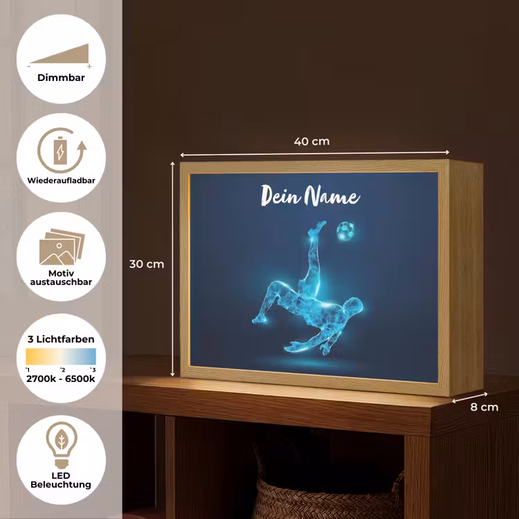 Voetballer - Blauw - Neon Light Box met batterij (Wandlamp kind) middel -USP_websiteoverzichtDE