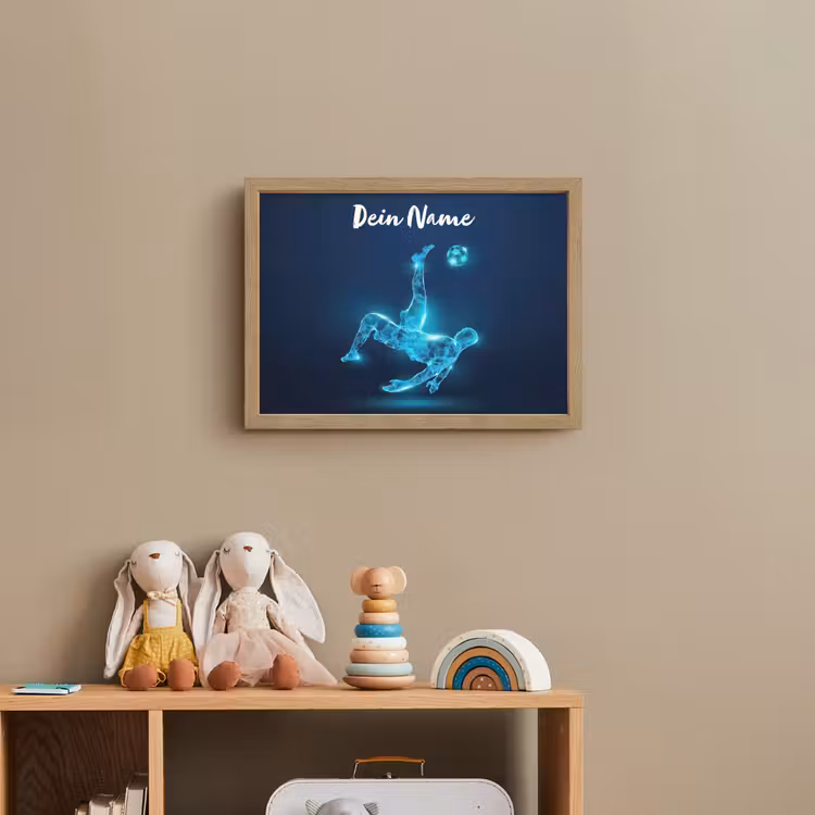 Voetballer - Blauw - Neon Light Box met batterij (Wandlamp kind) middel -sfeer2_kind