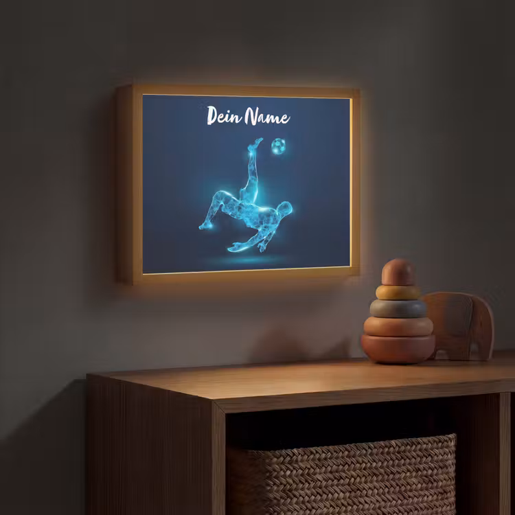 Voetballer - Blauw - Neon Light Box met batterij (Wandlamp kind) middel -sfeer5_kind