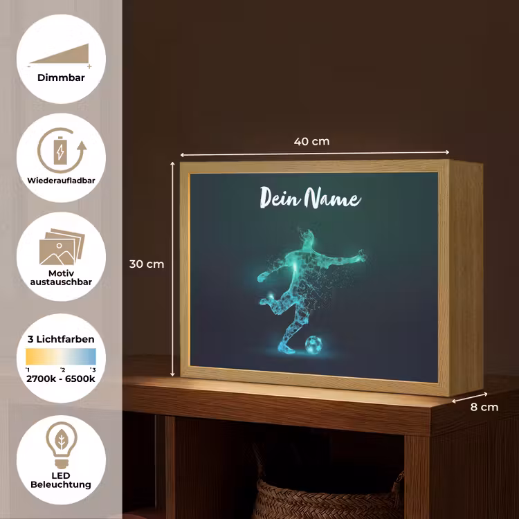 Voetballer - Trap - Blauw - Digitaal Light Box met batterij (Wandlamp kind) middel -USP_websiteoverzichtDE