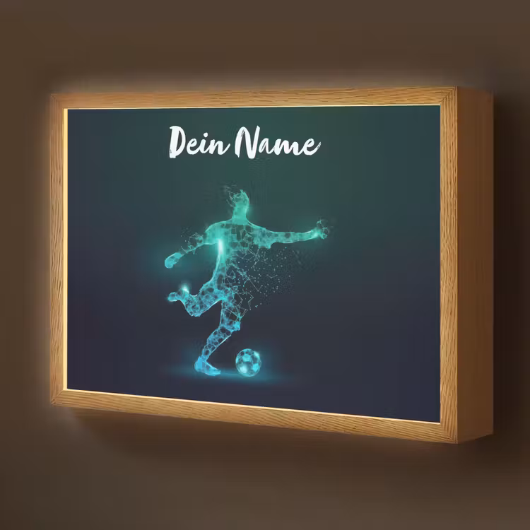 Voetballer - Trap - Blauw - Digitaal Light Box met batterij (Wandlamp kind) middel -z3d_website