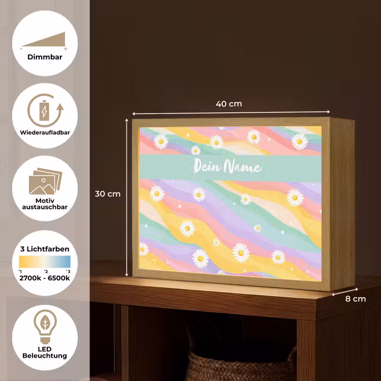 Madeliefjes - Kleurrijk - Pastel Light Box met batterij (Wandlamp kind) middel -USP_websiteoverzichtDE