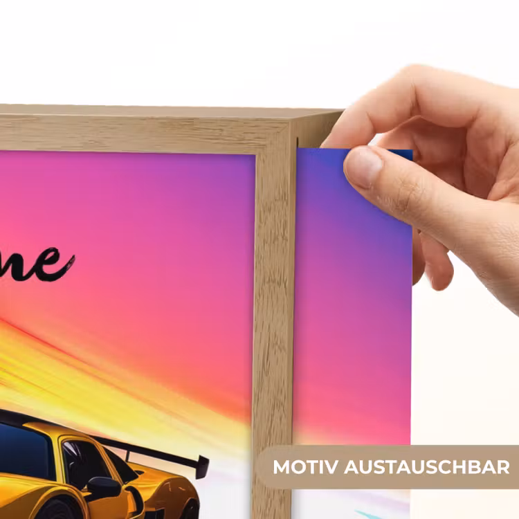 Gele raceauto - Kleurrijk - Neon Light Box met batterij (Wandlamp kind) middel -USP_websiteprintDE