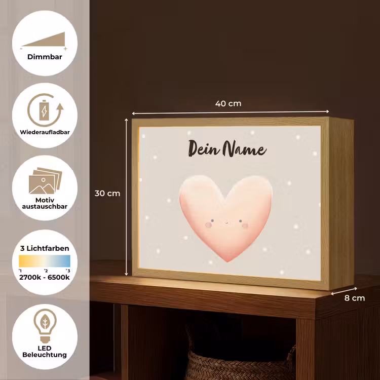 Gezichtje - Hart - Roze - Stippen Light Box met batterij (Wandlamp kind) middel -USP_websiteoverzichtDE