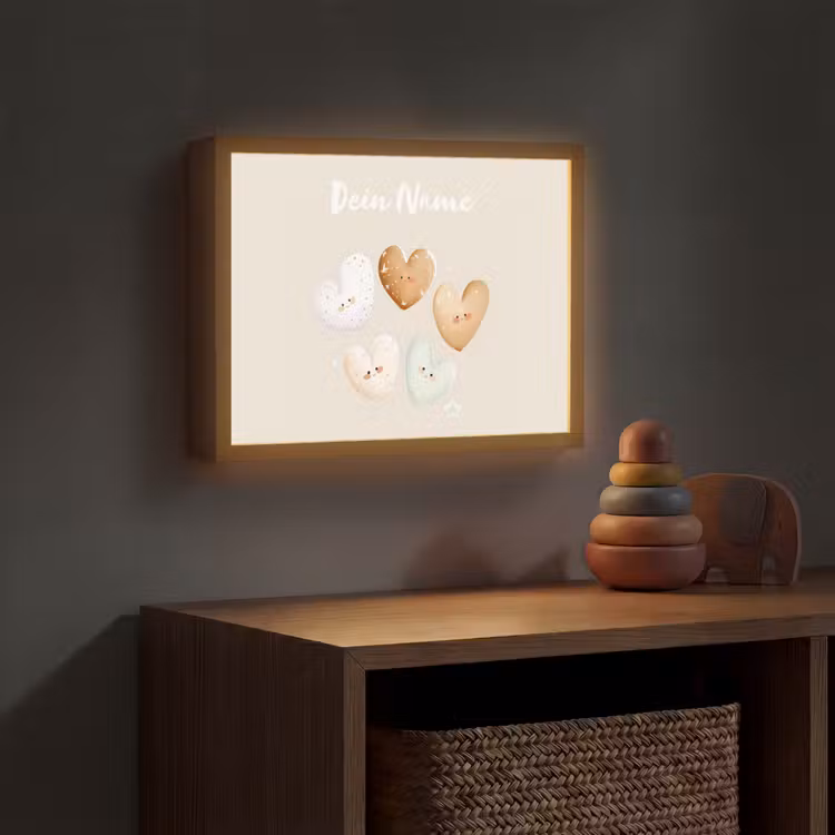 Gezichtjes - Hartjes - Pasteltinten - Sterretjes Light Box met batterij (Wandlamp kind) middel -sfeer5_kind