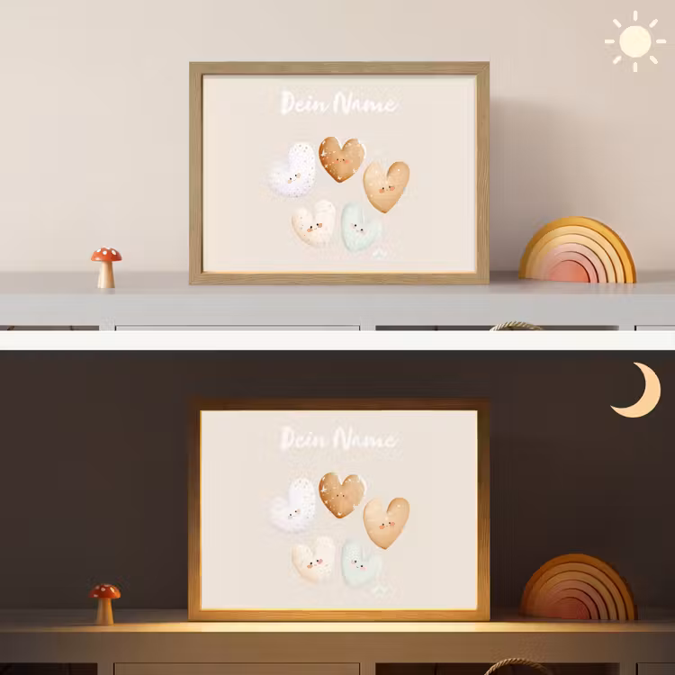 Gezichtjes - Hartjes - Pasteltinten - Sterretjes Light Box met batterij (Wandlamp kind) middel -sfeer3_kind
