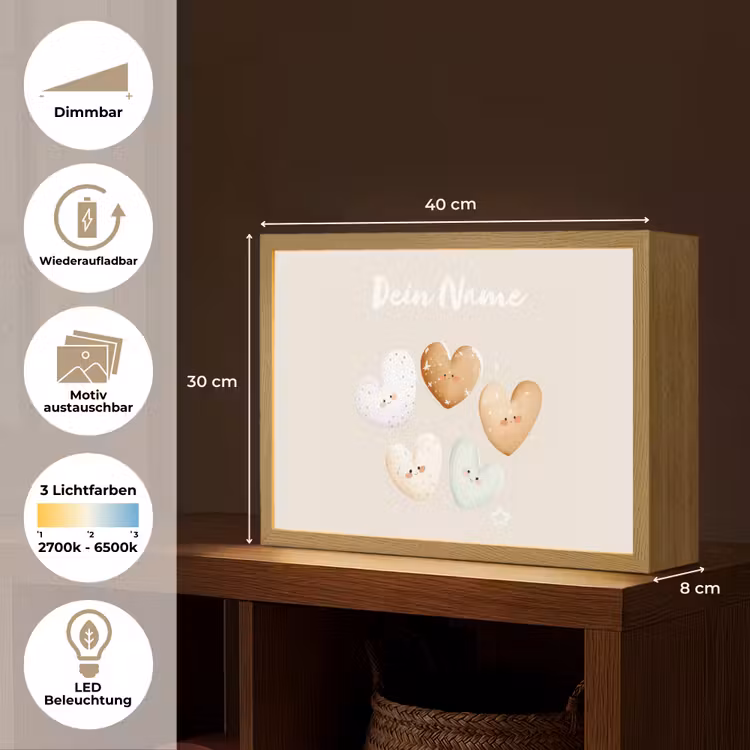 Gezichtjes - Hartjes - Pasteltinten - Sterretjes Light Box met batterij (Wandlamp kind) middel -USP_websiteoverzichtDE