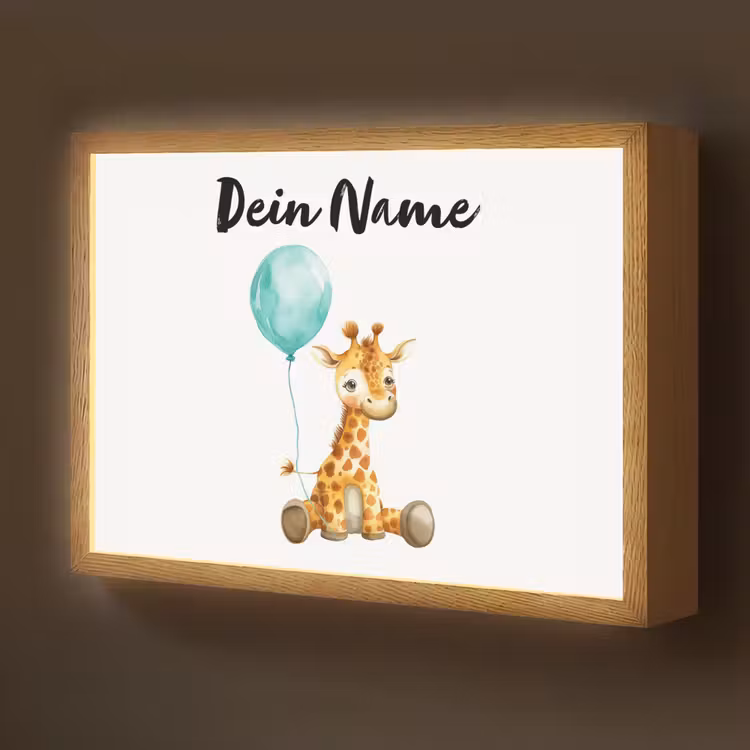 Giraf - Baby - Dieren - Blauwe ballon Light Box met batterij (Wandlamp kind) middel -z3d_website