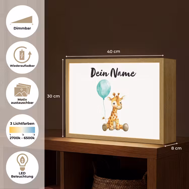 Giraf - Baby - Dieren - Blauwe ballon Light Box met batterij (Wandlamp kind) middel -USP_websiteoverzichtDE