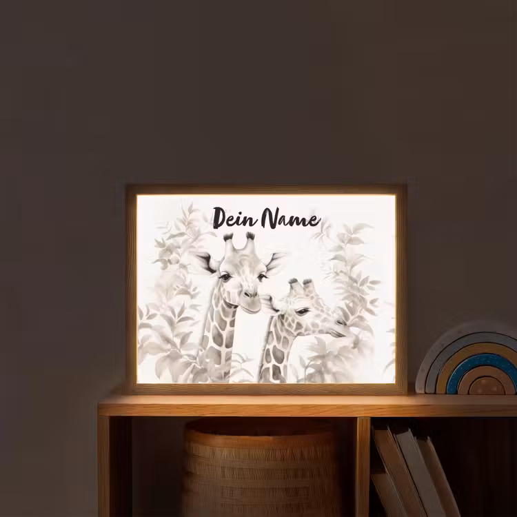 Giraffe - Bladeren - Bruin - Jungle - Kind Light Box met batterij (Wandlamp kind) middel -sfeer1_kind