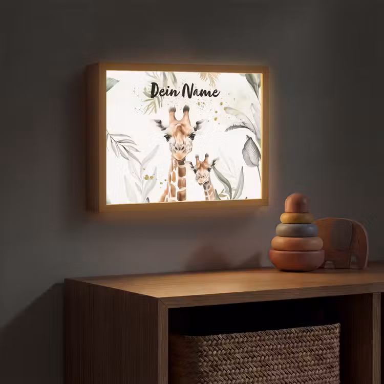 Giraffe - Bladeren - Kinderen - Dieren - Jungle Light Box met batterij (Wandlamp kind) middel -sfeer5_kind