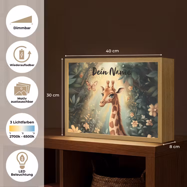 Giraffe - Jungle - Bloemen Light Box met batterij (Wandlamp kind) middel -USP_websiteoverzichtDE