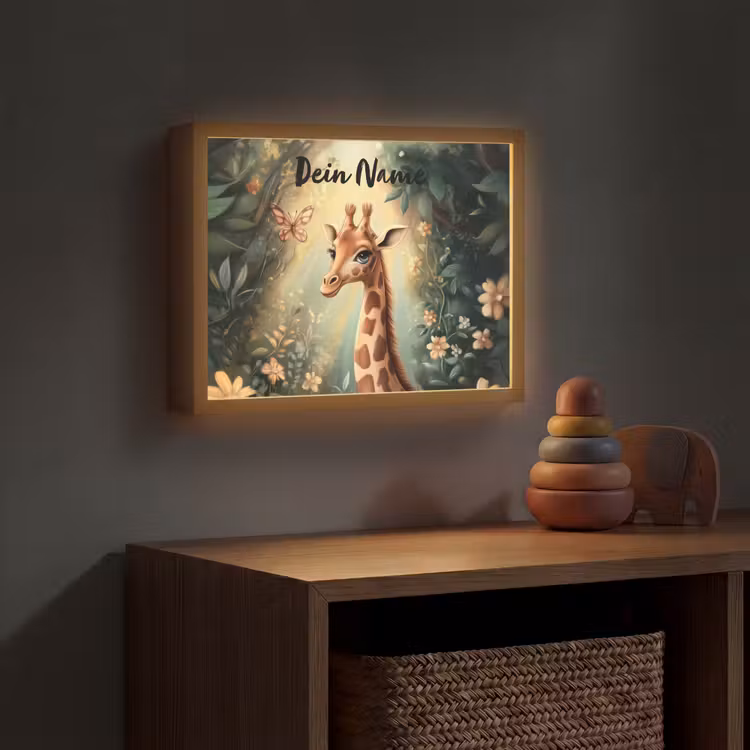 Giraffe - Jungle - Bloemen Light Box met batterij (Wandlamp kind) middel -sfeer5_kind