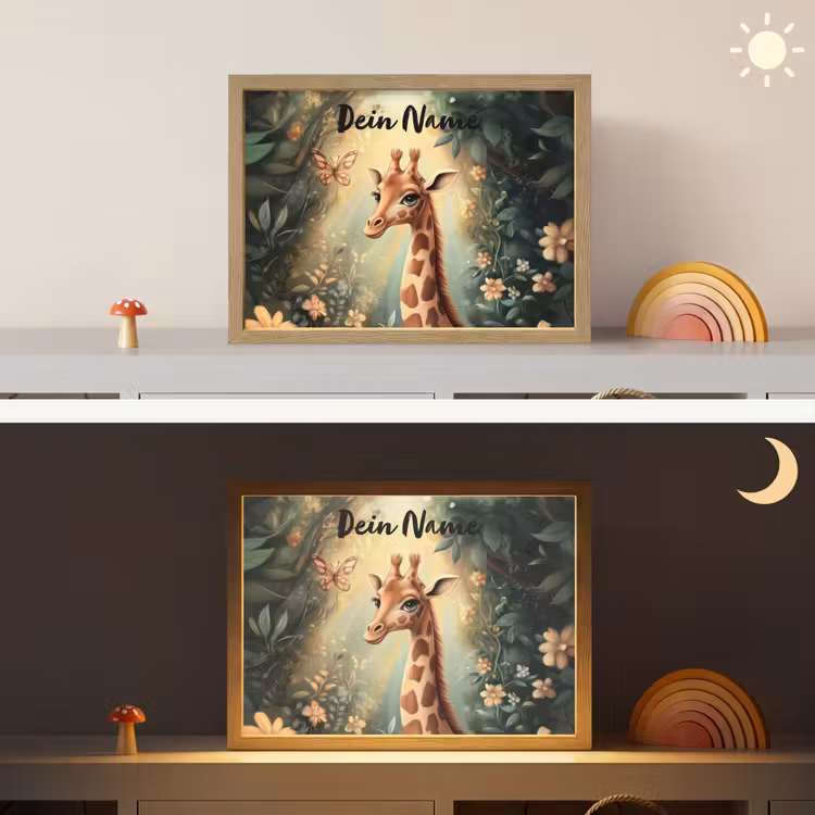 Giraffe - Jungle - Bloemen Light Box met batterij (Wandlamp kind) middel -sfeer3_kind