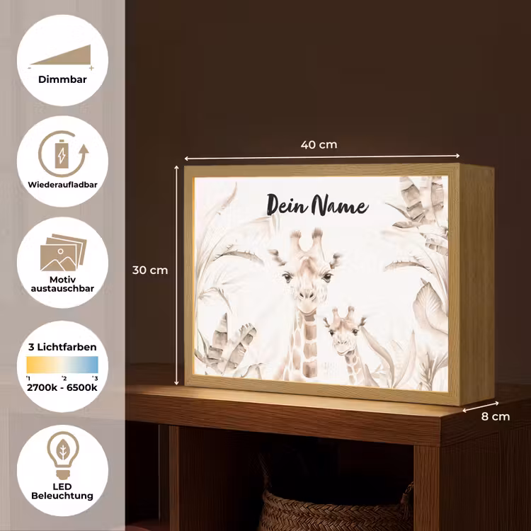 Giraffe - Jungle - Bruin - Kinderen Light Box met batterij (Wandlamp kind) middel -USP_websiteoverzichtDE