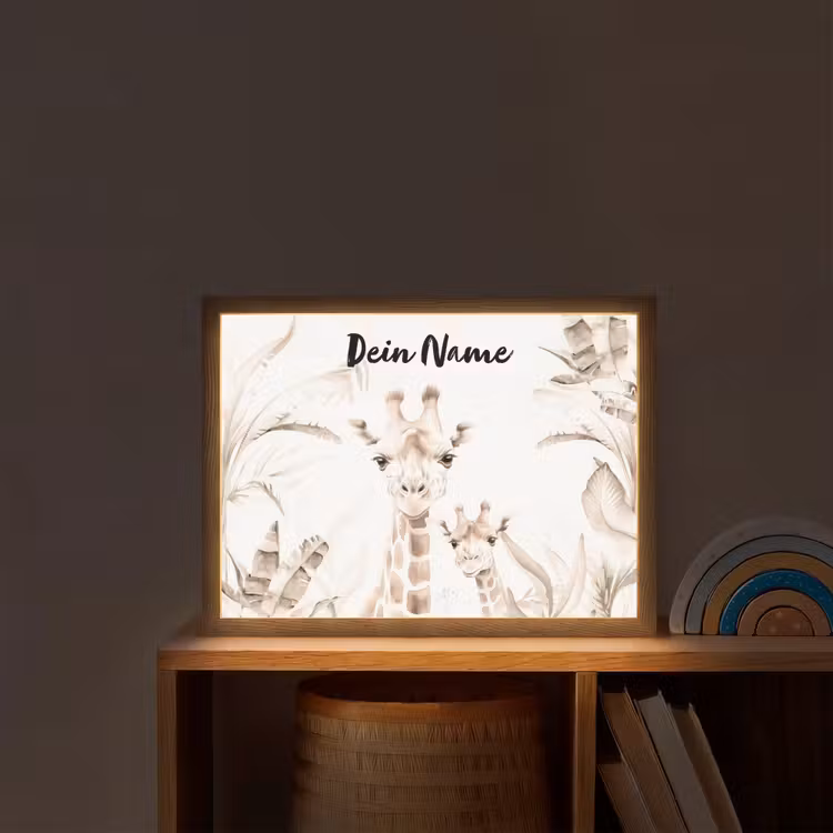 Giraffe - Jungle - Bruin - Kinderen Light Box met batterij (Wandlamp kind) middel -sfeer1_kind