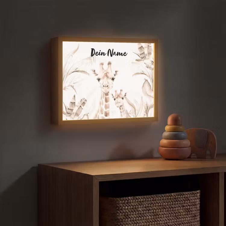 Giraffe - Jungle - Bruin - Kinderen Light Box met batterij (Wandlamp kind) middel -sfeer5_kind
