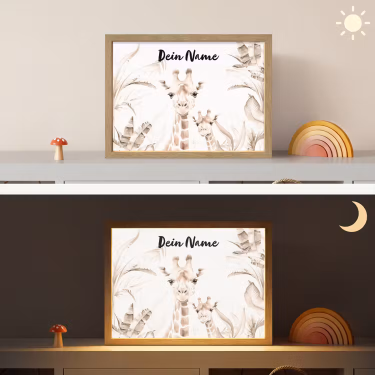 Giraffe - Jungle - Bruin - Kinderen Light Box met batterij (Wandlamp kind) middel -sfeer3_kind