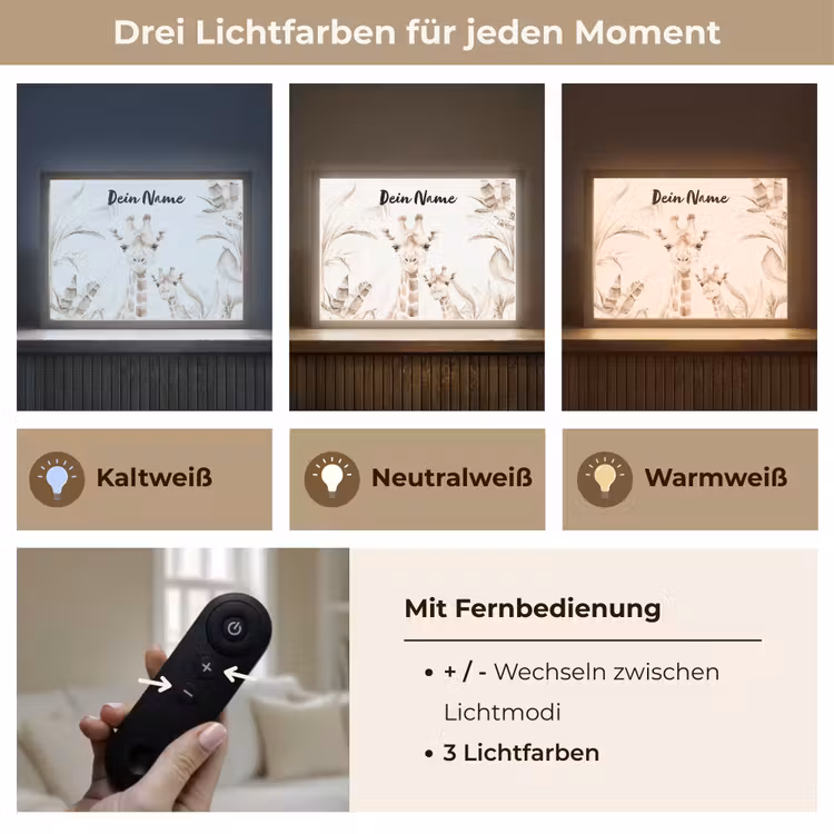 Giraffe - Jungle - Bruin - Kinderen Light Box met batterij (Wandlamp kind) middel -USP_lichtkleurDE