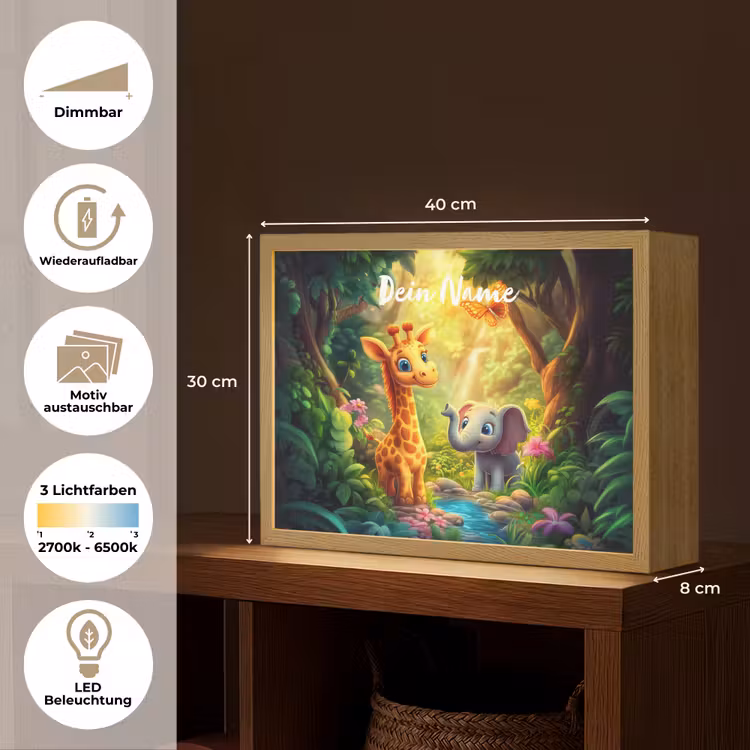Giraf - Olifant - Bloemen - Jungle Light Box met batterij (Wandlamp kind) middel -USP_websiteoverzichtDE