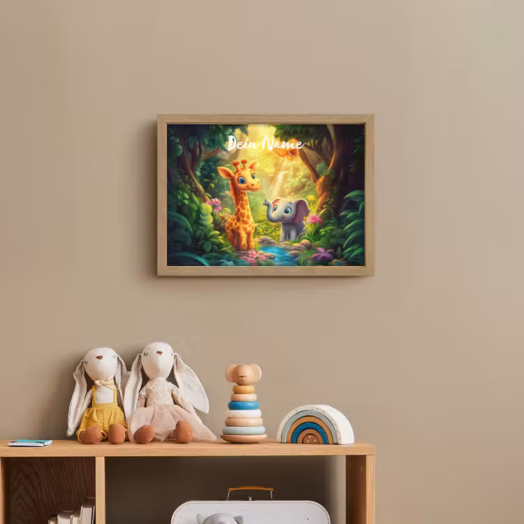 Giraf - Olifant - Bloemen - Jungle Light Box met batterij (Wandlamp kind) middel -sfeer2_kind