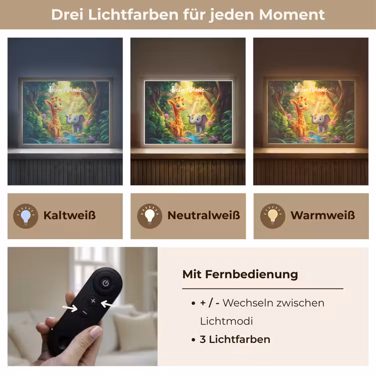 Giraf - Olifant - Bloemen - Jungle Light Box met batterij (Wandlamp kind) middel -USP_lichtkleurDE