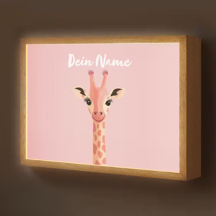 Giraffe - Illustratie - Roze Light Box met batterij (Wandlamp kind) middel -z3d_website