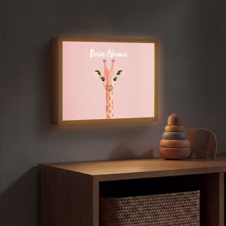 Giraffe - Illustratie - Roze Light Box met batterij (Wandlamp kind) middel -sfeer5_kind