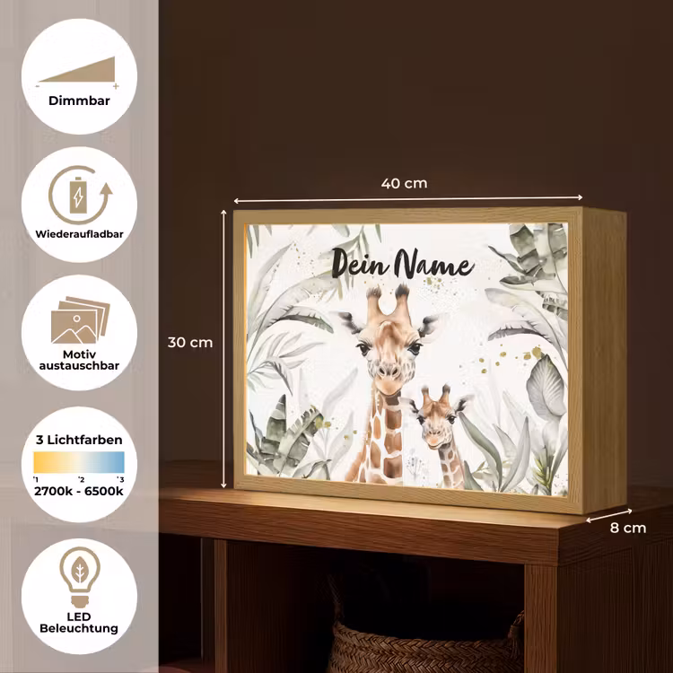 Giraffe - Natuur - Kinderen - Dieren Light Box met batterij (Wandlamp kind) middel -USP_websiteoverzichtDE