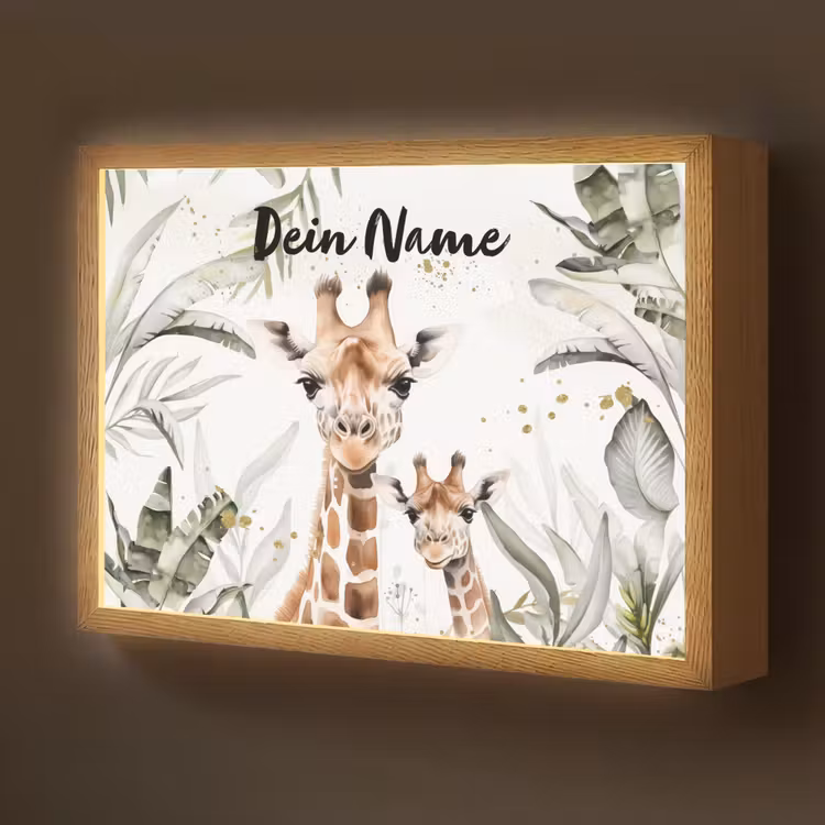 Giraffe - Natuur - Kinderen - Dieren Light Box met batterij (Wandlamp kind) middel -z3d_website