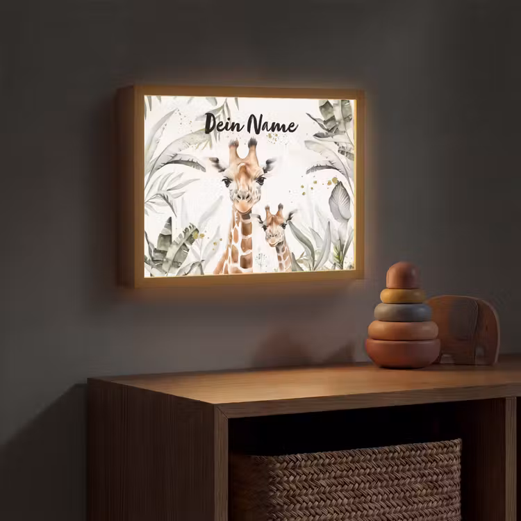 Giraffe - Natuur - Kinderen - Dieren Light Box met batterij (Wandlamp kind) middel -sfeer5_kind