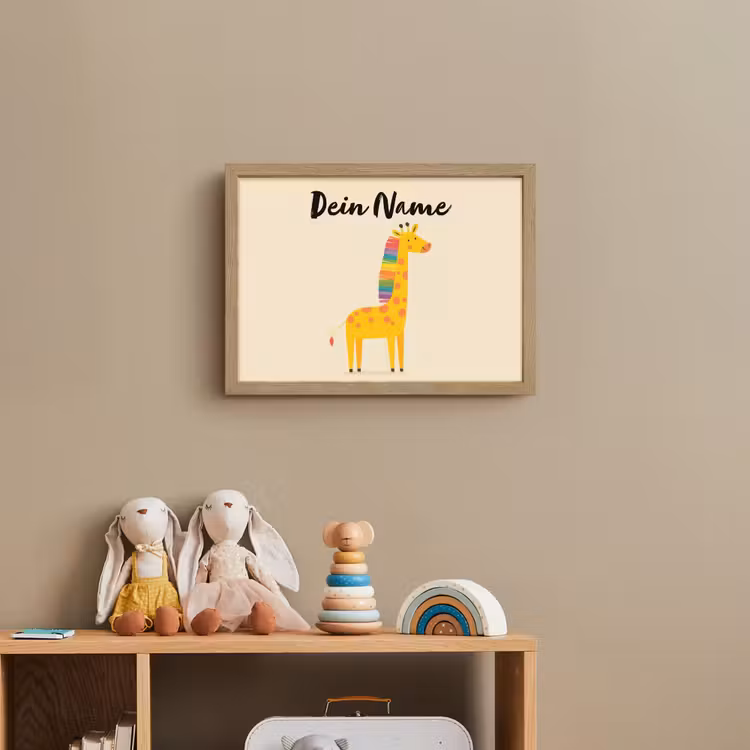 Giraffe - Regenboogmanen - Beige Light Box met batterij (Wandlamp kind) middel -sfeer2_kind