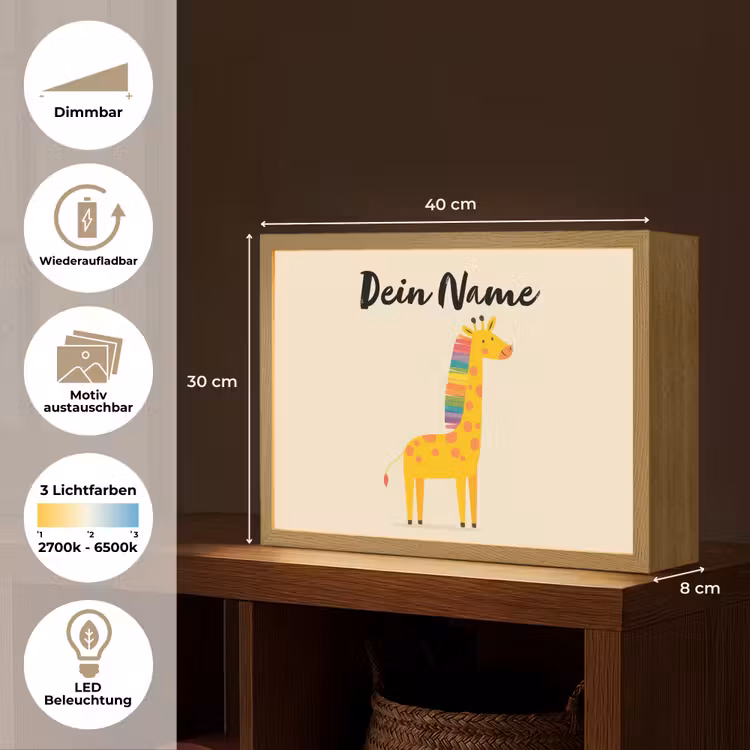 Giraffe - Regenboogmanen - Beige Light Box met batterij (Wandlamp kind) middel -USP_websiteoverzichtDE