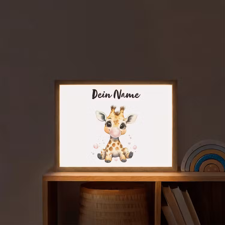 Giraffe - Roze - Kauwgom Light Box met batterij (Wandlamp kind) middel -sfeer1_kind